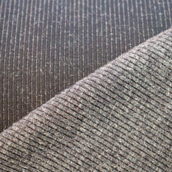 Tissu maille réversible côtelé - noir / gris